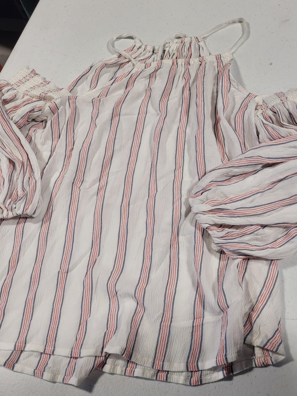 American Eagle Outfitters White Blouse with Pink and Blue Stripes